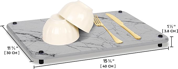 Spaceneat Diatomite Stone Drying Mat for Kitchen Counter - Rapid Moisture Removal - 15.7" x 11.8" Large Dish Drying Stone for Kitchen Sink - Diatomaceous Earth Quick Dry Dish Mat - Gray Marble