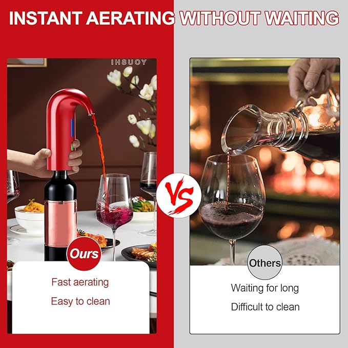 Electric Wine Aerator - One-Touch Automatic Decanter and Dispenser, Red & White Wine Pourer, Unique Gift for Wine Lovers (Red)