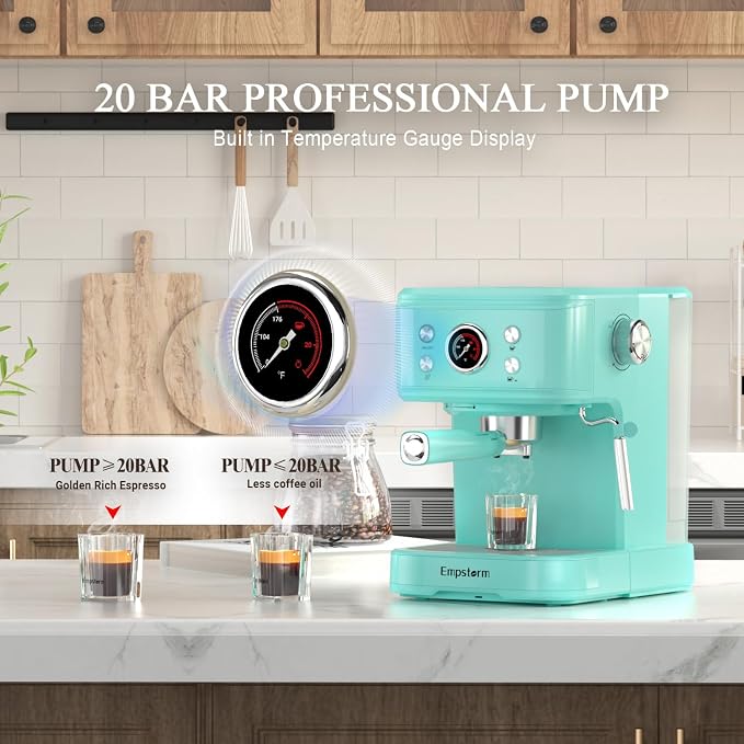 Empstorm EM-04E 20Bar Espresso Machine with Milk Frother Steam 1100W TBlue | 2 IN 1Wand Compatible NS Original Capsules Professional Latte Coffee Makers Cappuccino Machine for Home Brewing