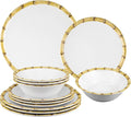 UPware 12 Piece Bamboo Melamine Dinnerware Sets, Outdoor Dishes Set, Plates and Bowls Sets, Service for 4, White