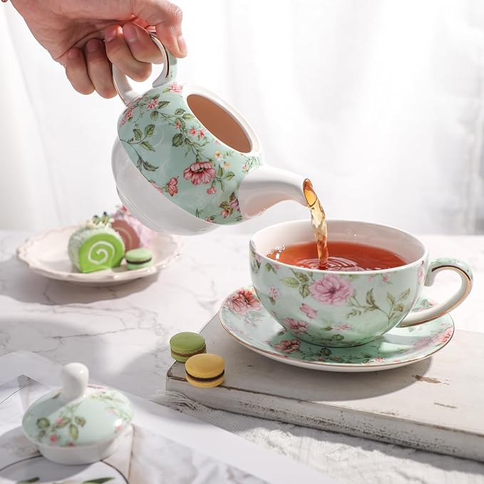 Tea Cup Set Ceramic Including 1 Teapot with lid 1 Tea Cup with 1 Sauser (Gg1)