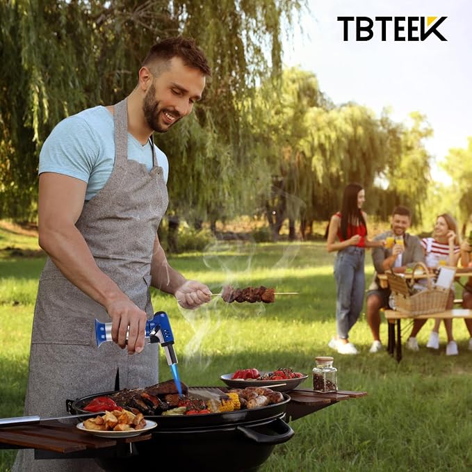 TBTeek Butane Torch with Fuel Gauge T907, One-hand Operation Kitchen Torch Lighter with Adjustable Flame for BBQ, Baking, Brulee Creme, Crafts and Soldering(Butane Gas Not Included), Blue