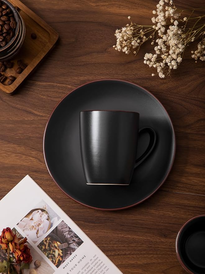 famiware Venus Coffee Mugs for 6, 13 oz Mug Set, Dringking Cup with Handle for Coffee, Tea, Cocoa, Milk, Matte Black
