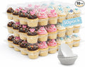 WIKDAY (24 Count x 10 Sets Plastic Cupcake Containers with Liners, Clear Cupcake Holder with Lids, Disposable Cupcake Carrier for Bakery, Cupcake Storage Box for Parties, Bake Sale Packaging