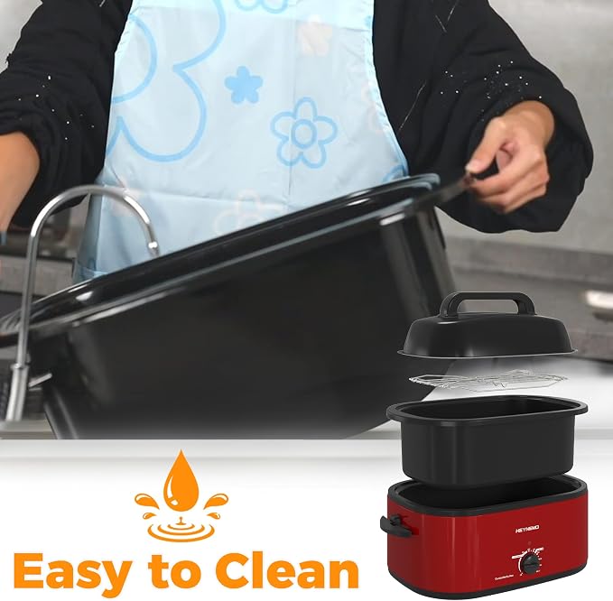 22 Quart Electric Roaster Oven with Visible & Self-Basting Lid, Large Turkey Roaster with Defrost Warm Function, Adjustable Temperature, Removable Pan Rack, Stainless Steel