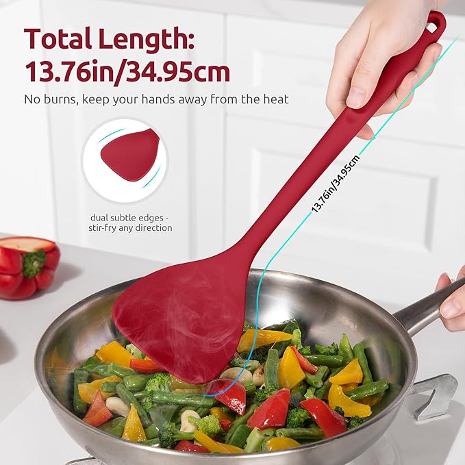 U-Taste 18/8 Stainless Steel Measuring Cups and Spoons Set of 10 and 600ºF Heat Resistant 13.76" Long, 3.63" Wide Wok Spatula for Kitchen Stir Fry (Red)