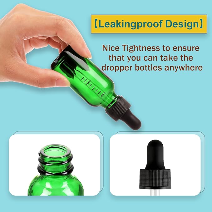 NOOEEISS 48 Pack,1oz Glass Dropper Bottle,Green Tincture Bottles with Dropper,Pretty Finish for All Kinds of Liquids,Oil Bottles for Hair- Stronger Suction ideal for Leakproof Travel