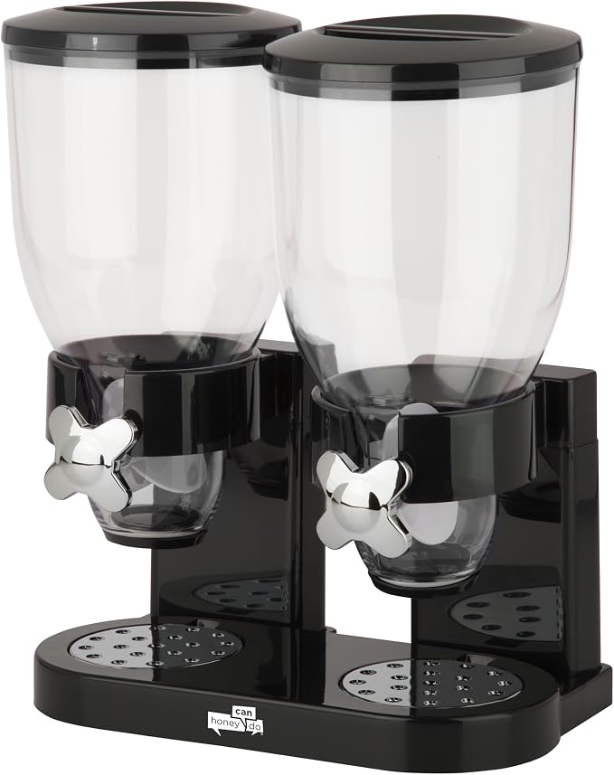 Honey-Can-Do Zevro Dual Dry Food Dispenser – Countertop Cereal Dispenser with Portion Control, 17.5 oz Per Canister, Airtight BPA-Free Snack Dispenser for Kitchen Organization, Black/Chrome