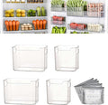 Crystal Clear Freezer Storage Bins - 4 Pack Stackable Freezer Organizer Bins, Clear Plastic Kitchen Cabinet Organizer for Meat, Veggies & Fruit (White, 4pcs-S+L)