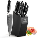 Damascus Kitchen Knife Sets, 9 Pieces Kitchen Knives Set with Block, ABS Ergonomic Handle for Chef Knife Set, Knife Sharpener and Kitchen Shears, Knife Block Set