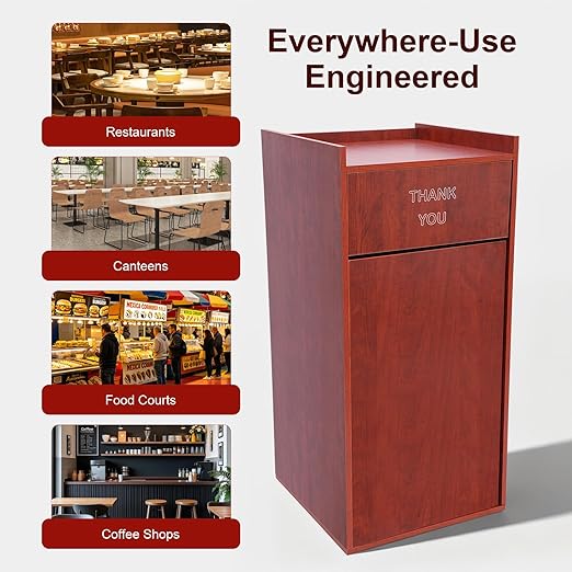 30 Gallon Commercial Trash Can, Wooden Trash Can Cabinet with Tray Holder Garbage Can withTrash Bag for Restaurants, Cafes, Kitchens, and Offices, Durable Garbage Receptacle (Brown)