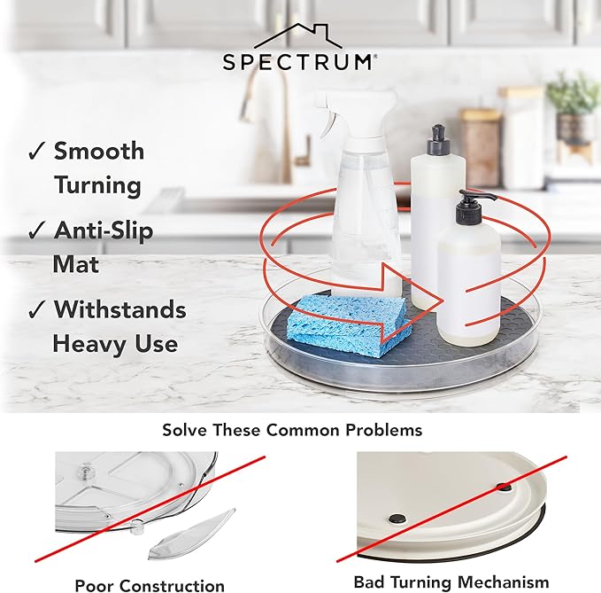 Spectrum Small Lazy Susan Organizer 7in for Cabinets Refrigerator Pantry Table Pack of 2, Rotating Storage Spice Rack Turntable for Sauces Jams or Tiny Jars, Spinning Fridge Organizer, Charcoal Gray