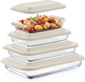 Pexo 8 Piece Glass Baking Dish Set with Plastic Lids, With Silicone Handles for Easy Grip (1.06QT, 1.69QT, 2.32QT, 3.17QT), Clear Glass Casserole Dishes for Oven, Airtight Lids, Glass Bakeware, Freezer, Oven, and Dishwasher safe (White)