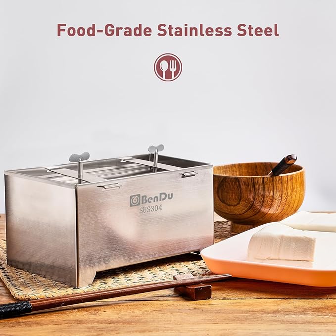 Tofu Press Stainless Steel, Paneer Maker with Tofu Press Cloth and Drip Tray, Improves Tofu Flavor and Texture, for Homemade Tofu, Paneer Press and Cheese Press-Plus Size