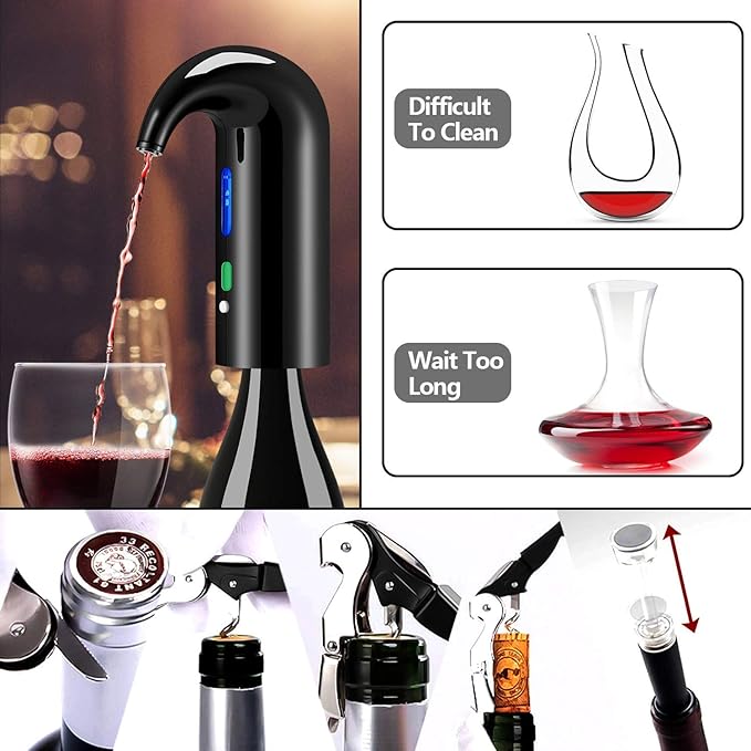 Electric Wine Aerator & Automatic Wine Dispenser – 1-Button Instant Aeration, Decanter Wine Pourer for Red & White Wine, USB Rechargeable Wine Accessories – Best Wine Valentines Gift for Women & Men