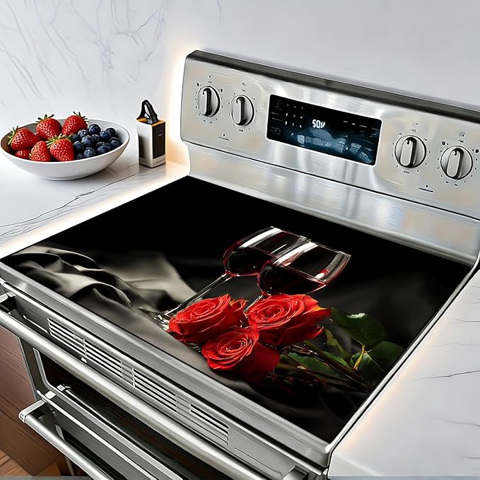 Stove Top Cover 28.3x 20.5 inches Elegant wine glass Stove Top Covers Pad Glass Flat Top Stove Mat for Kitchen Fit Under Coffee Maker Pot Water Absorbent Mat Diatomite(wine glass)
