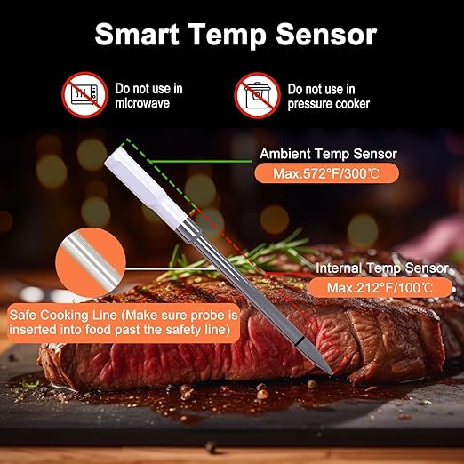 Digital Wireless Bluetooth Meat Thermometer, Standalone Display Base, No need to always open the application, Real-Time Monitoring & Smart Alerts,No need to stay by the grill all the time