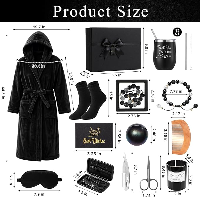 Nuogo 15 Pcs Birthday Gifts for Men Beard Care Set for Him Dad Birthday Gifts Basket Ideas Kit for Men Tumbler Bath Robe for Father's Day Dad Husband Boyfriend Box(Hooded,Black)