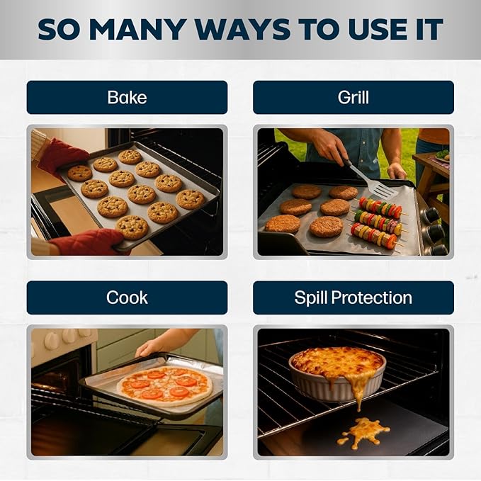 Cooks Innovations Non-Stick Oven Protector Mat - 2 Heavy Duty Nonstick Oven Rack Liners to Protect Convection, Electric, Gas, & Microwave Ovens - BPA & PFOA Free Heat Resistant Baking Mat