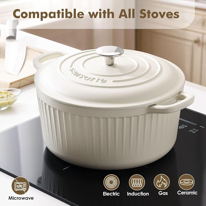 SENSARTE Enameled Cast Iron Dutch Oven Pot with Lid 3.5/5.5/6.5 Quart Heavy-Duty Round Dual Handles Kitchen Pot with Cotton Potholders & Silicone Trivet, Pot for Bread Baking, Stews, Braising, Roasting, Oven Safe, 3.5Quart, White