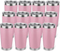 20oz Stainless Steel Tumbler Bulk with Lid, Travel Mug - Double Wall Vacuum Powder Coated Cup - Light Pink, 12 Pack