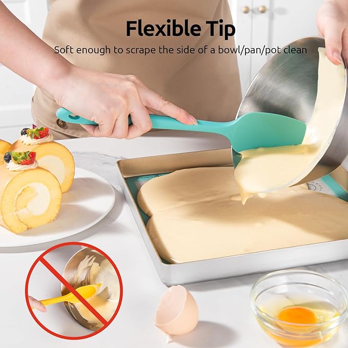 U-Taste 600ºF Heat Resistant BPA Free Silicone Spatula Set of 4 (Multicolor), and 18/8 Stainless Steel 8in Long Coffee Scoop Set of 2, 1&2Tbsp(15&30ml)