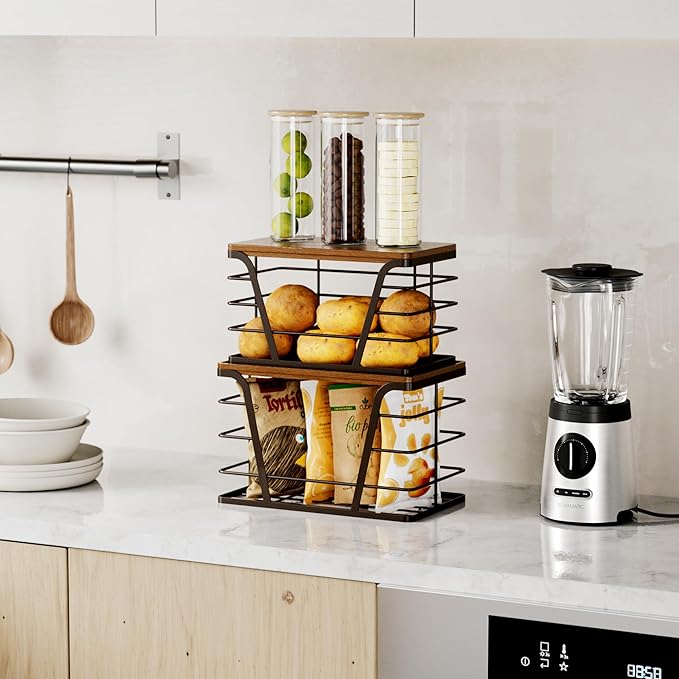 TIDIIABODE 2 Pack Stackable Kitchen Organization,Counter Organizers and Pantry Organization for Home and Kitchen,Trash Bag Organizer Under Sink,Brown