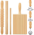 Tioncy 7 Pcs Pasta Making Tool Set Kitchen Gift for Mom, Wood Gnocchi Board with Ravioli Stamp Ravioli Maker Rolling Pin Gnocchi Garganelli Ltalian Pasta Tools for Beginners Mother's Day Home Cooks