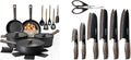 Astercook Non Stick Pots and Pans Set Healthy Non-Toxic Titanium Induction Kitchen Cookware Sets and Astercook 13-Piece Kitchen Knife Set with Black Anti-Rust Coating Stainless Steel Chef Knives Set