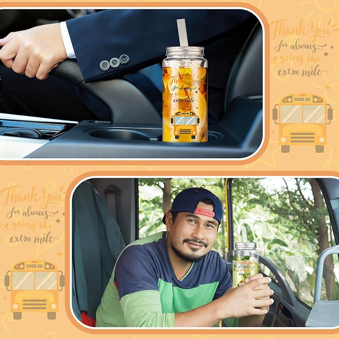 Skylety 24 Pcs School Bus Driver Gift Cup Bulk, School Bus Driver Appreciation Gifts 4 oz Plastic Cup Thank You for Always Going The Extra Mile Tumbler with Lids and Straws for Men Drivers