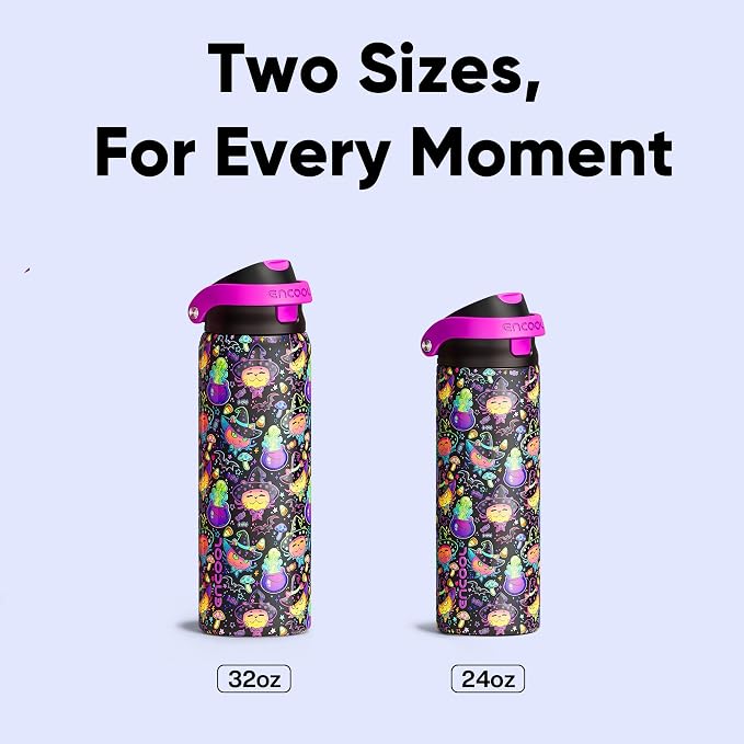 Encool SwiftSip Insulated Stainless Steel Water Bottle with Straw - Leak Proof Sports Water Bottle for School, Travel, Keeps Cold All Day, One-Touch Flip Lid, BPA-Free, 24 oz, Meowgic Night
