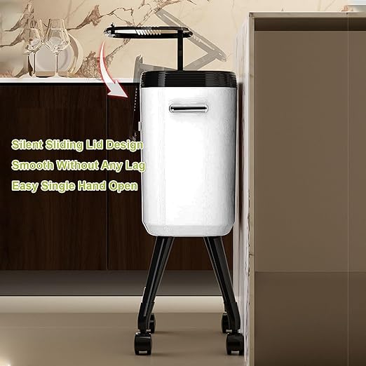 Tall Trash Can with Wheels, 15L Large Capacity Narrow Garbage Can with Elevated Legs, Trash Bin for Kitchen Bathroom Living Room Office (Cream White)