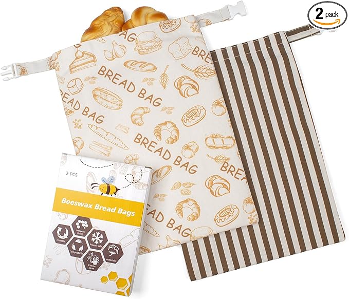 Beeswax Bread Bags for Sourdough - Extra Large 17"×12.5", 2 Pack Reusable Organic Cotton Linen Bread Storage Bag, Keeps Bread Fresh Naturally, Eco-Friendly Homemade Bread Bag