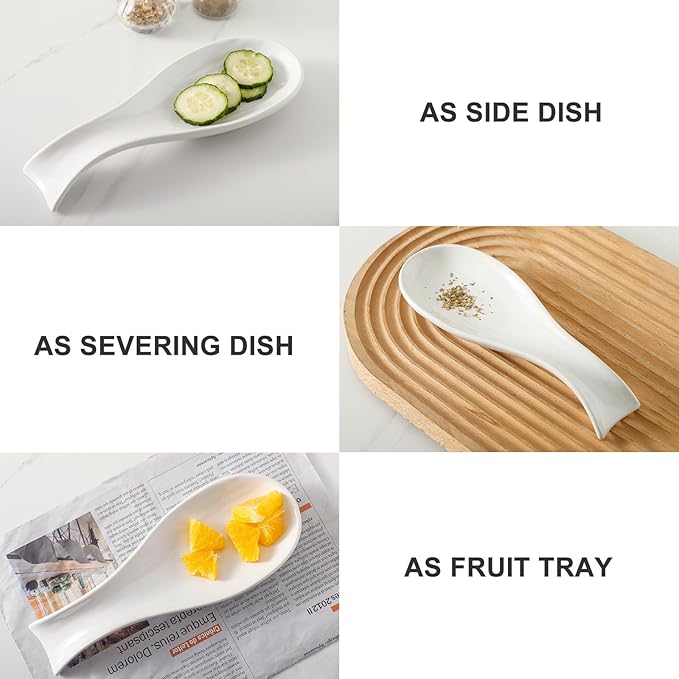 Ceramic Spoon Rest for Stove Top,Large 8.7 Inch Spoon Holder for Kitchen Counter, Porcelain Utensil Rest for for Ladle, Spatula, Tongs, Housewarming Gift,Dishwasher Safe and Heat-Resistant,White(1 PC)