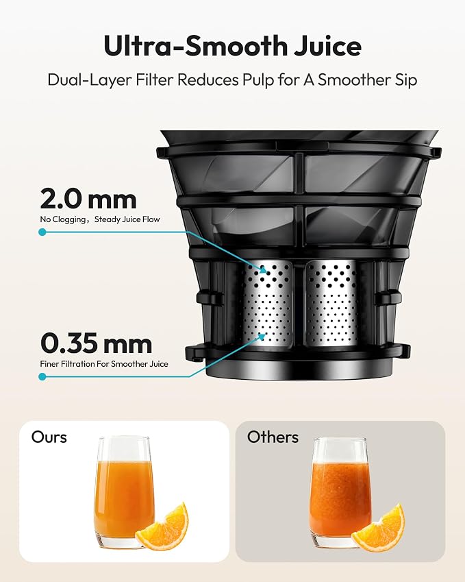 Cold Press Juicer Machines, EUHOMY 5.8" Wide Feed Chute, Slow Masticating Juicer for Whole Vegetables and Fruits, 99.6% High Juice Yield, Easy to clean, Juicer Machines with BPA Free