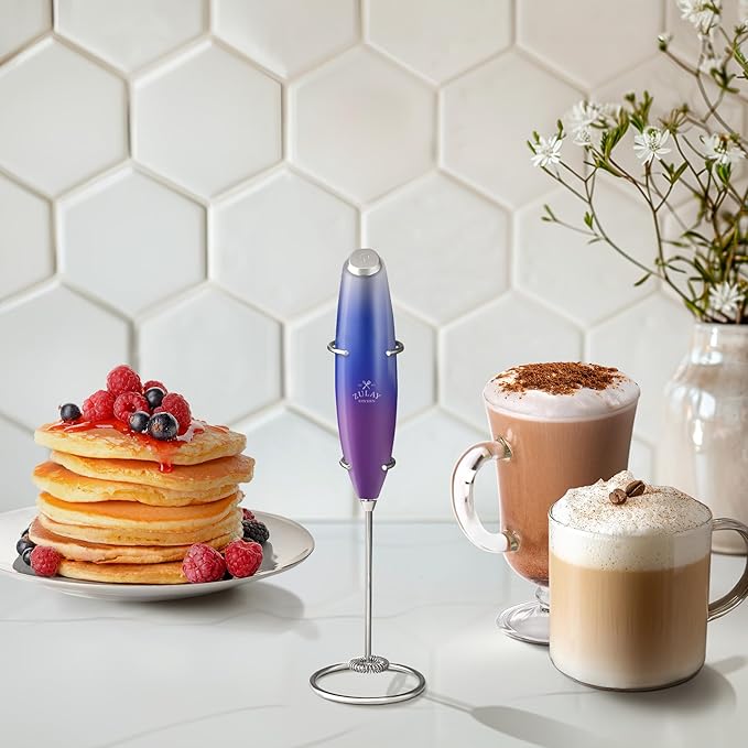 Zulay Kitchen Powerful Milk Frother Wand With 4 AA Duracell Batteries - Ultra Fast Handheld Drink Mixer - Electric Whisk Foam Maker for Coffee, Lattes, Cappuccino, Matcha & Creamer - Firework