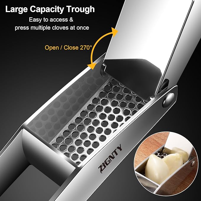 Premium Kitchen Tool Kit, Stainless Steel Garlic Press + Y Shaped & I Shaped Wooden Peeler Set, Heavy Duty Ergonomic Handle, 5-year Warranty