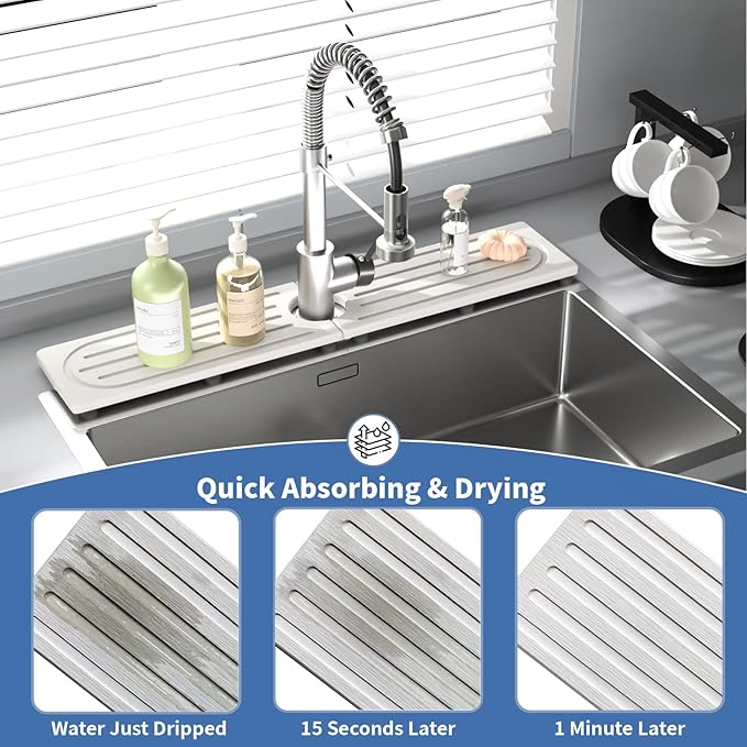 Kitchen Faucet Mat, Diatomite Sink Faucet Mat Splash Guard for Kitchen, Water Absorbent Stone Tray for Sink, Quick Drying Faucet Mat for Kitchen Sink, Absorbing Stone Drying Tray for Bathroom Counter