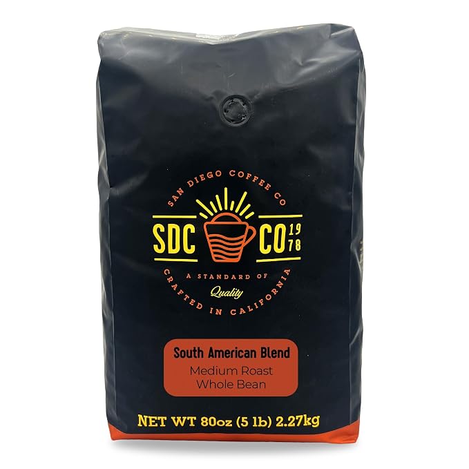 San Diego Coffee South American Blend, Medium Roast, Whole Bean Coffee, 5-Pound Bag Café en grano tostado