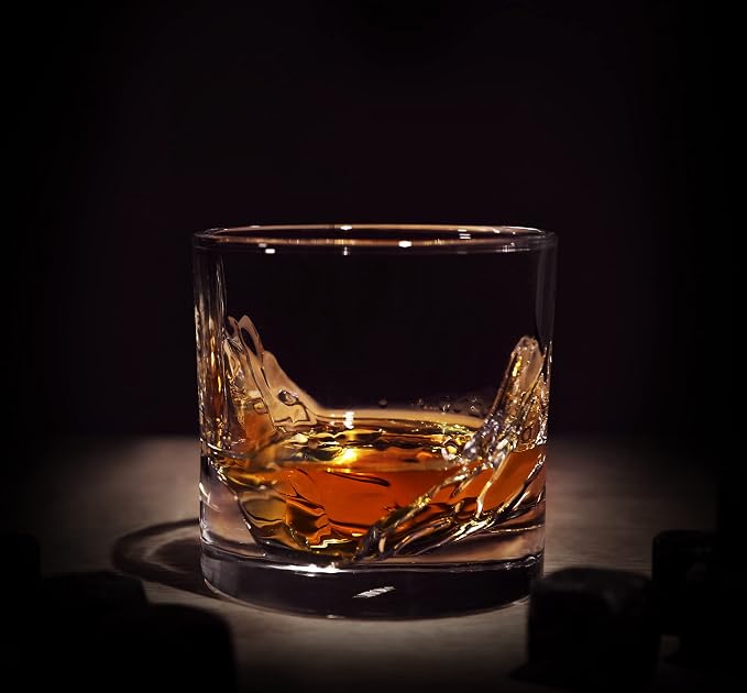 LIITON Grand Canyon Heavy Crystal Whiskey Glasses Gift Set of 2, Thick Freezable Bourbon Glass 1lb Each, Premium Whiskey Gifts for Men, Frozen Crystal Chills Cocktails Collins Glass, 10 oz