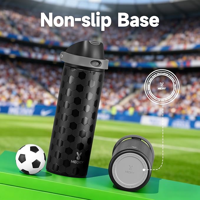 24 oz Insulated Water Bottle for Sports: Meoky Stainless Steel Soccer Water Bottle with 2-in-1 Lid - Leak Proof, Cold for 24 Hours, Fits in Car Cup Holder, Soccer Gifts for Boys Girls, Arena Night
