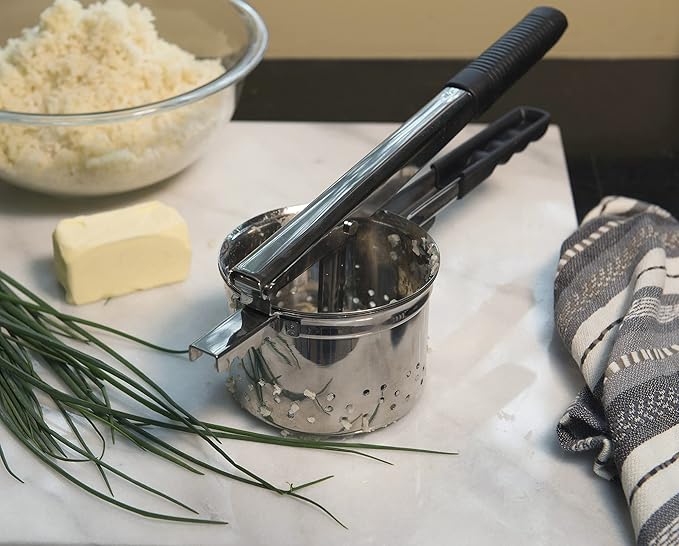 RSVP International Endurance® Jumbo Potato Ricer | Mash Potatoes, Fruits, Vegetables & More | Extra Large Ricing Basket | Pot Resting Extension | Dishwasher Safe