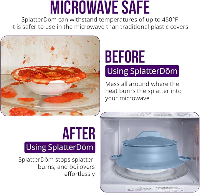 L.I.Q Silicone Splatter Guard – Fits 10 and 12 Inch Pots (25 and 30 Centimeters) – Microwave Safe and Durable SplatterDom - Includes 10” Lid - Food and Oil Splash Guard (Blue Steel, Large)