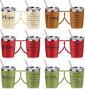 6 Pcs Christian Coffee Mugs Bulk Large 16 oz Religious Tumblers Stainless Steel Insulated Cups with Handle Lid Straw Brushes Bible Verses Scripture Quotes for Women Men Church Gifts