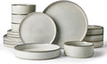 Famiware Annecy Plates and Bowls Sets, Service for 4 (16 Pieces), Dinnerware Sets with Pasta Bowls, Microwave and Dishwasher Safe Dishes Set, Chip and Scratch Resistant, Grey White