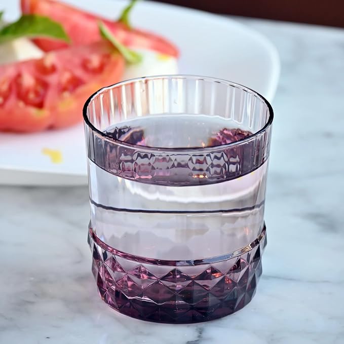 Bormioli Rocco America '20s Set Of 6 DOF Glasses, 12.5 Oz. Colored Crystal Glass, Lilac Rose, Made in Italy