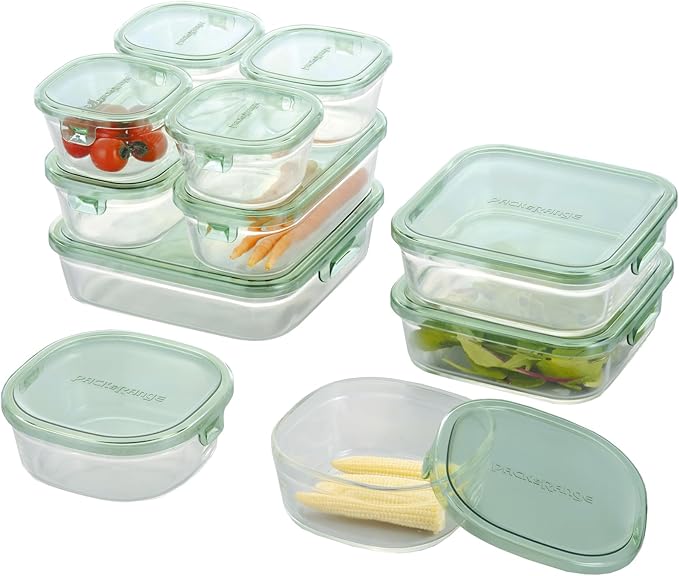 iwaki PS-PRN-11G Heat-resistant Glass Storage Containers, Green, Set of 11, Pack & Range