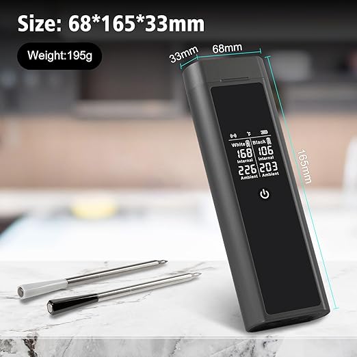 Smart Meat Thermometer for BBQ & Oven, Dual Sensor Probes, Real-Time App Monitoring, Long Wireless Range, Fast Response Cooking Thermometer for Grill & Smoker