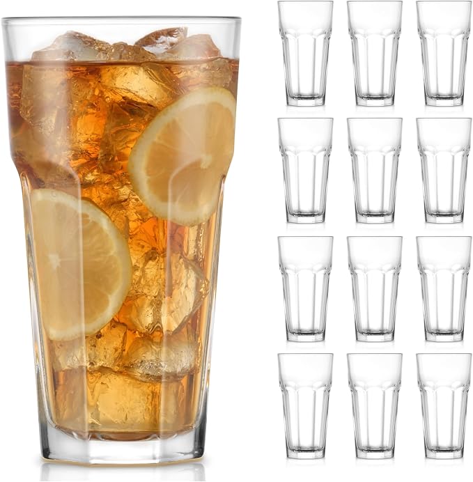 Libbey Gibraltar DuraTuff Drinking Glass Drinking Cup Set, Iconic Heavy Base Bar Glassware hick Drinking Glasses Set of 12, 22-Ounce Iced Tea Glasses