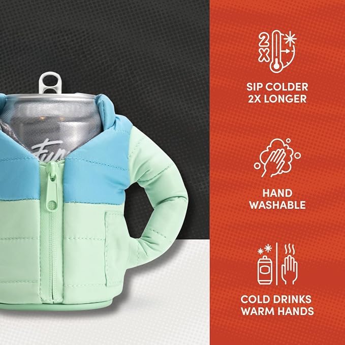 Puffin - The Puffy Jacket - Insulated 12 oz Can Cooler I Beer Bottle & Soda Can Insulator, Keep Drinks and Beverages Cold - Seafoam & Crater Blue